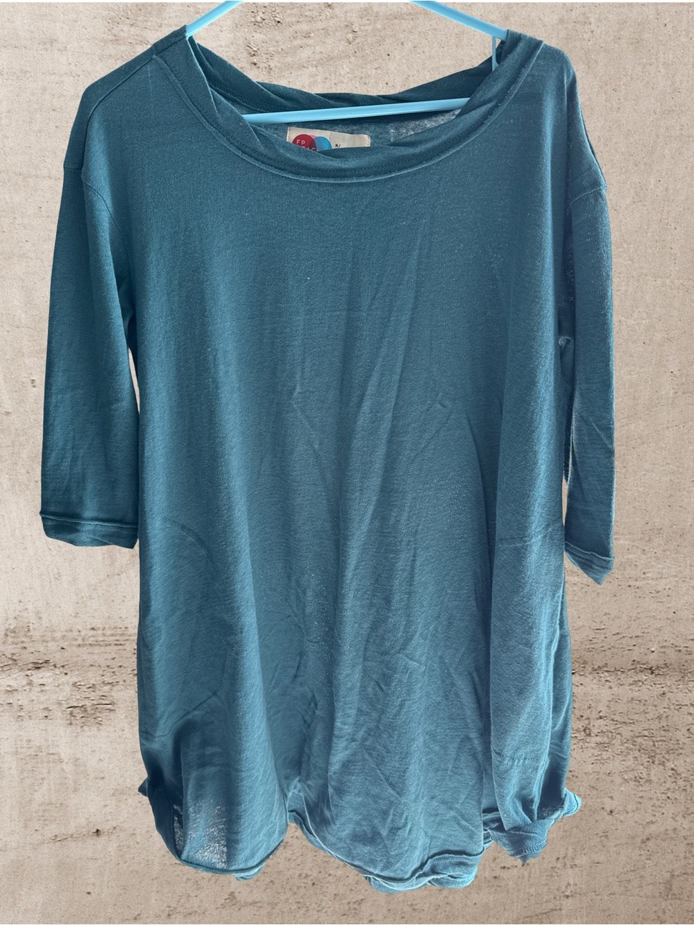 Free People Beach  Relaxed Scoop Neck  long tunic with pockets  in Teal Blue